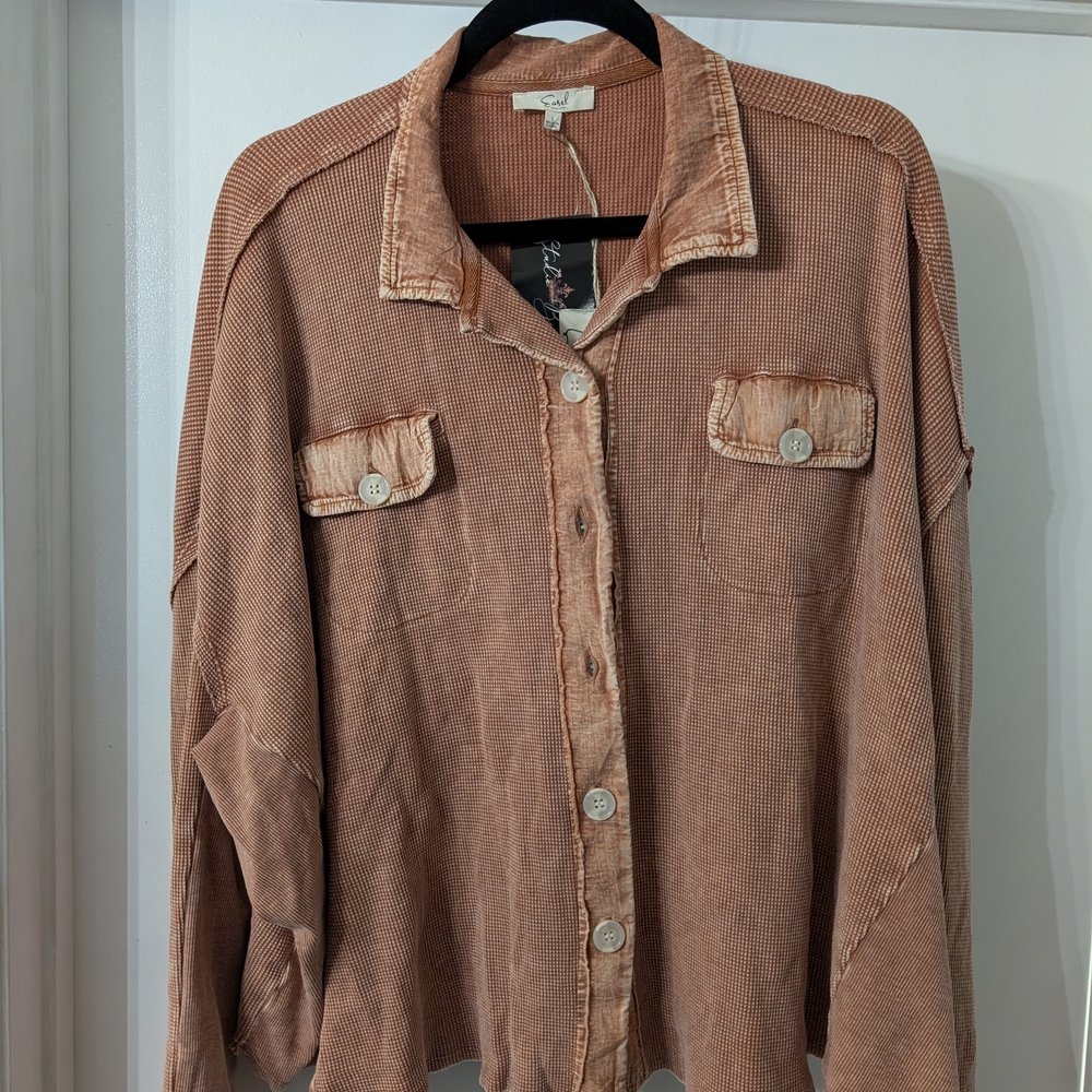 Easel Tan Button-Up Women's Top